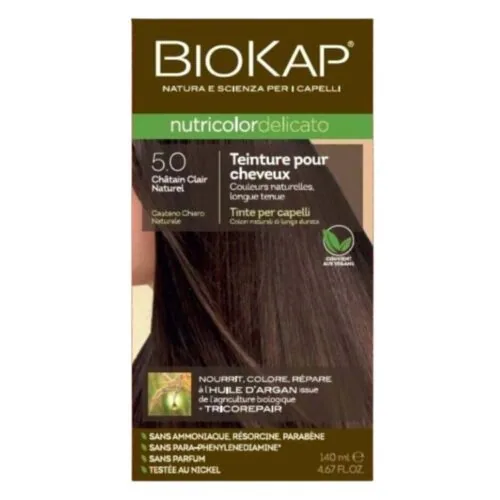 BIOKAP Nutricolor Delicato Coloration Naturelle Cheveux Delicats 140ml 5.0 Chatain Clair Naturel