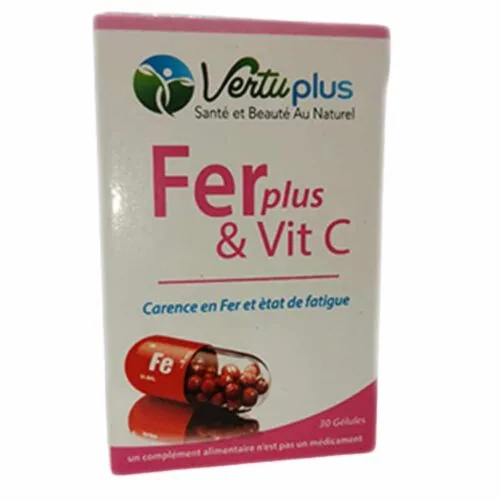 VERTUPLUS Ferplus et Vit C Carence en Fer et Etat de Fatigue 30 Gelules
