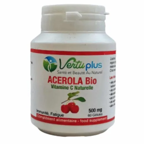 VERTUPLUS Acerola Bio Vitamine C Naturelle Immunite et Fatigue 500mg 60 Gelules