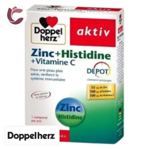 DOPPEL HERZ Aktiv Zinc, Histidine, Vitamine C Depot Peau Saine et Systeme Immunitaire 30 Comprimes