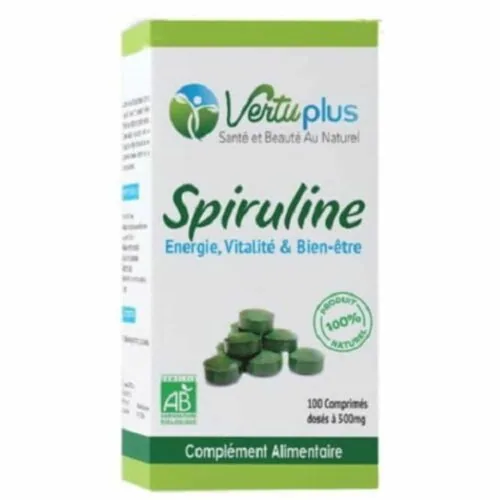 VERTUPLUS Spiruline Energie, Vitalite et Bien-Etre 500mg 200 Comprimes
