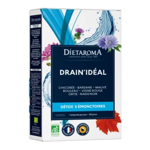 DIETAROMA Drain Ideal Detox 5 Emonctoires Ampoules Haute Concentration Bio 20u