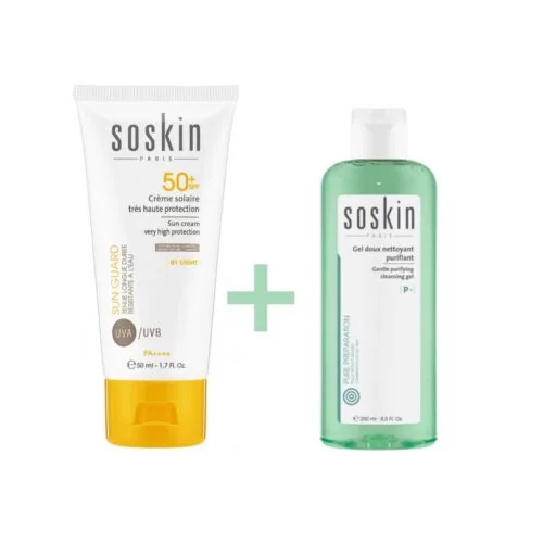 SOSKIN Creme Solaire Teinte 01 50ml +Gel Doux Nettoyant 100ml Pack