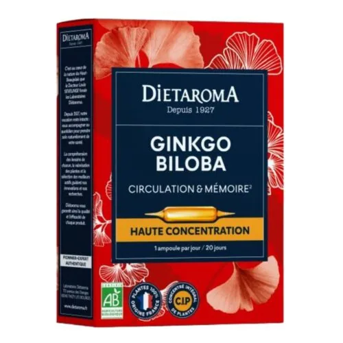 DIETAROMA Ginkgo Biloba Circulation Ampoules Haute Concentration Bio 20u