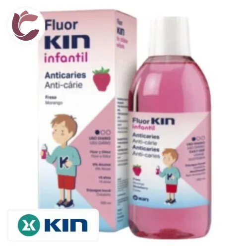 KIN Fluor Infantil Bain de Bouche Anti-Caries Gout Fraise Usage Quotidien 500ml
