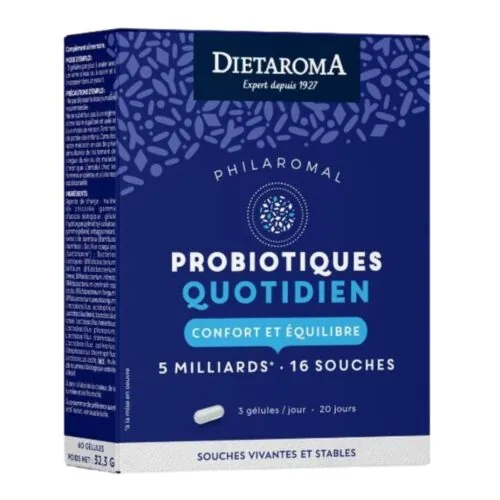 DIETAROMA PHILAROMAL Probiotiques Quotidien Confort et Equilibre 60 Gelules