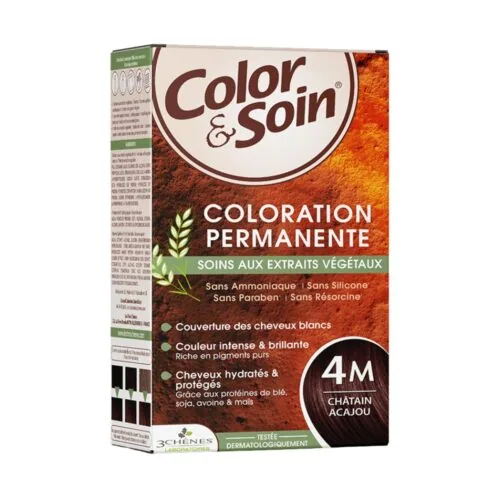 LES 3 CHENES Color et Soin Coloration Cheveux Permanente aux Extraits Vegetaux 4m Chatain Acajou