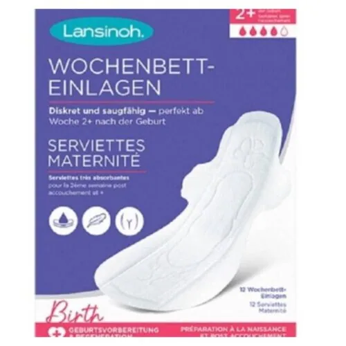 LANSINOH Serviettes Maternite Tres Absorbantes 2+ Semaines 12u