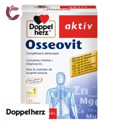 DOPPEL HERZ Aktiv Osseovit Complexe Mineral + Vitamine D3 Maintient de la Sante Osseuse 30 Comprimes
