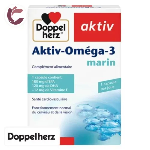 DOPPEL HERZ Aktiv Omega-3 Marin Sante Cardiovasculaire, Cerveau et Vision 60 Capsules