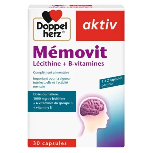 DOPPEL HERZ Aktiv Memovit Lecithine + B-Vitamines Vigueur Intellectuelle et Activite Mentale 30 Gelules