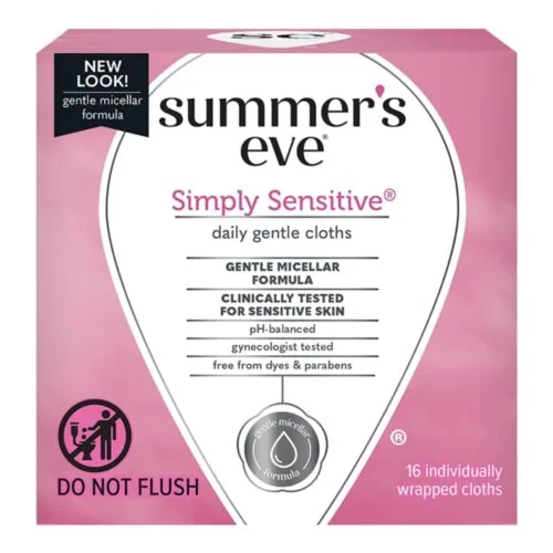 SUMMER’S EVE Simply Sensitive Daily Gentle Cloths Intimate 16u