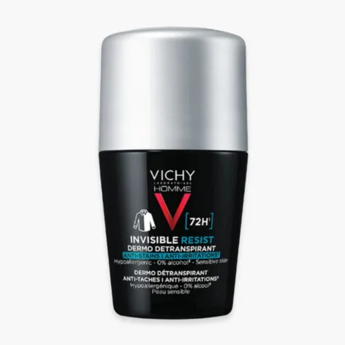 VICHY Homme Deodorant Roll-On Invisible Resist Dermo Detranspirant Anti-Taches Anti-Irritations 72h 50ml
