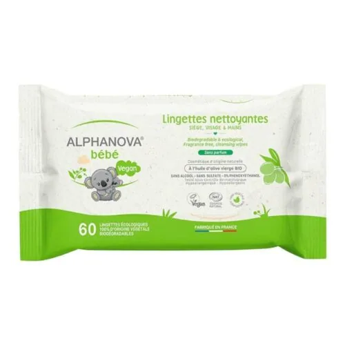 ALPHANOVA Bebe Lingettes Nettoyantes a L’olive 60u