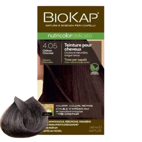BIOKAP Nutricolor Delicato Coloration Naturelle Cheveux Delicats 140ml 4.05 Chatain Chocolat
