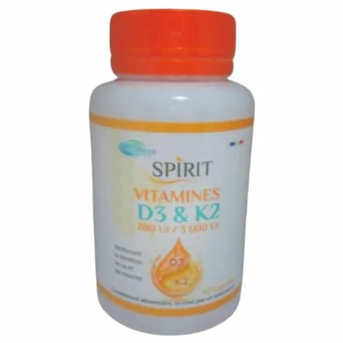SPIRIT PHARMA Vitamines D3 et K2 200ui et 3000ui Renforcement Dentition, Os et Muscles 60 Capsules
