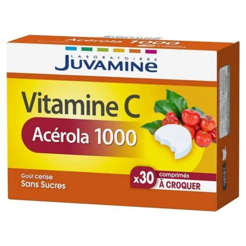JUVAMINE Acerola 1000 Vitamine C a Croquer Gout Cerise sans Sucres 30 Comprimes