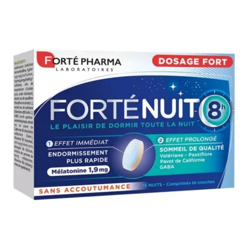 FORTE PHARMA Fortenuit 8h (dosage Fort Effet Prolonge) Melatonine Endormissement Plus Rapide 1.9mg 15 Comprimes