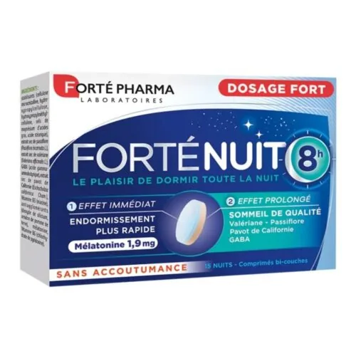 FORTE PHARMA Fortenuit 8h (dosage Fort Effet Prolonge) Melatonine Endormissement Plus Rapide 1.9mg 30 Comprimes