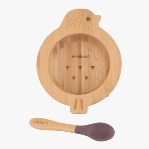 MINILAND Bol et Cuillere en Bois Poussin 1u