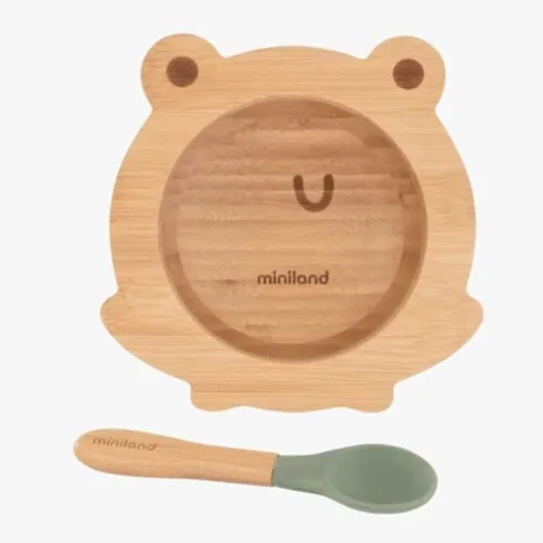 MINILAND Bol et Cuillere en Bois Grenouille 1u