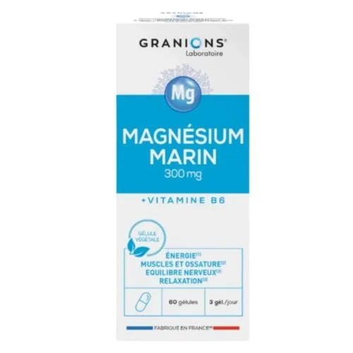 GRANIONS Magnesium Marin 300mg + Vitamine B6 Energie, Muscle et Ossature 60 Gelules