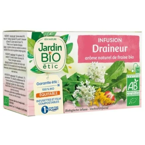 JARDIN BIO Infusion Draineur Arome de Fraise Bio 20u