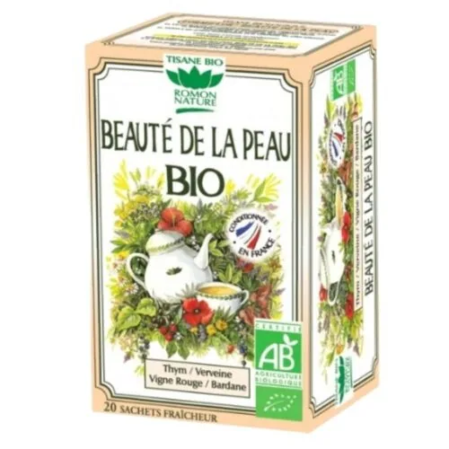 ROMON NATURE Tisane Beaute de la Peau Thym, Verveine, Vigne Rouge et Bardane Sachets Bio 20u