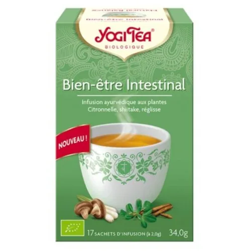 YOGI TEA Bien-Etre Intestinal Infusion Ayurvedique Citronnelle, Shitake et Reglisse Sachets Bio 17u
