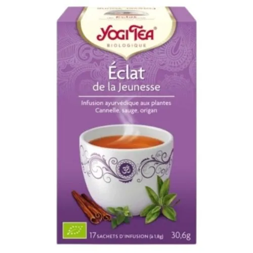 YOGI TEA Eclat de la Jeunesse Infusion Ayurvedique Cannelle, Sauge et Origan Sachets Bio 17u