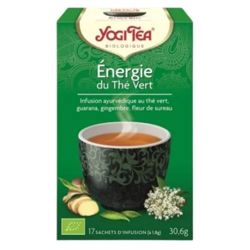 YOGI TEA Energie du The Vert Infusion Ayurvedique Guarana, Gingembre et Fleur de Sureau Sachets Bio 17u