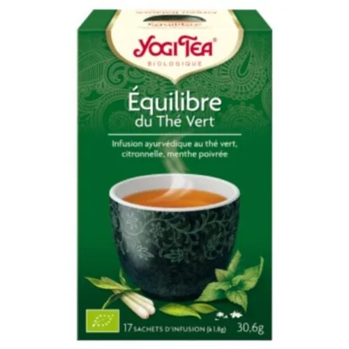 YOGI TEA Equilibre du The Vert Infusion Ayurvedique The Vert, Citronnelle et Menthe Poivree Sachets Bio 17u