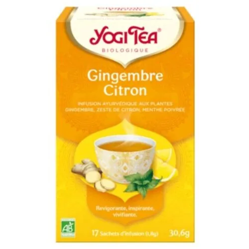 YOGI TEA Gingembre Citron Infusion Ayurvedique Gingembre, Zeste de Menthe Poivree Sachets Bio 17u