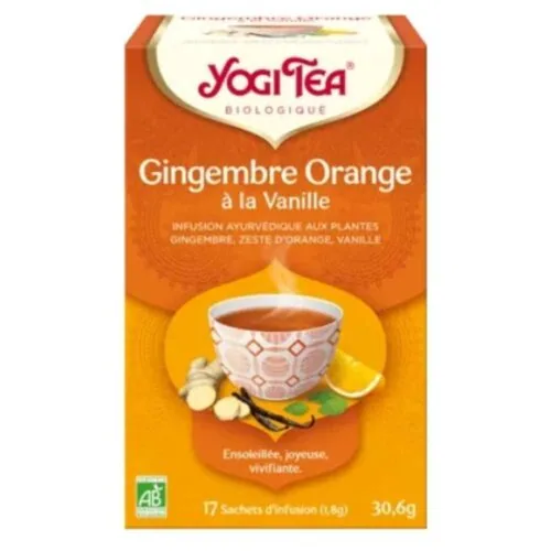YOGI TEA Gingembre Orange a la Vanille Infusion Ayurvedique Gingembre, Zeste D’orange et Vanille Sachets Bio 17u