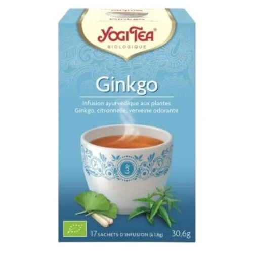YOGI TEA Ginkgo Infusion Ayurvedique Ginkgo, Citronnelle et Verveine Odorante Sachets Bio 17u