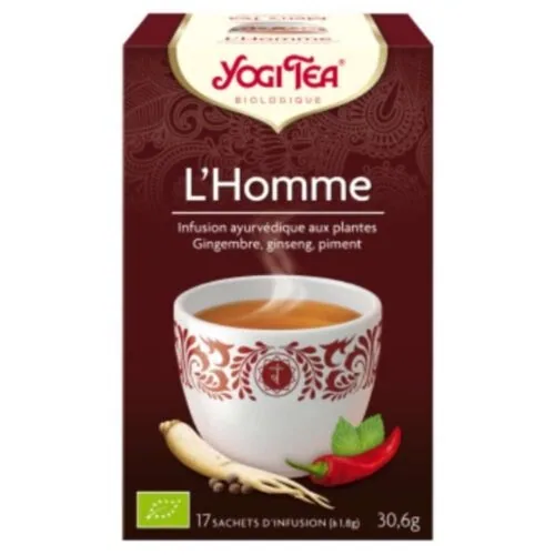 YOGI TEA L’homme Infusion Ayurvedique Gingembre, Ginseng et Piment Sachets Bio 17u