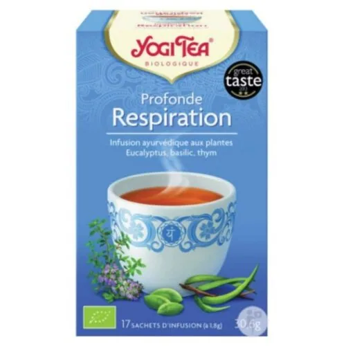 YOGI TEA Profonde Respiration Infusion Ayurvedique Eucalyptus, Basilic et Thym Sachets Bio 17u