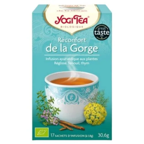 YOGI TEA Reconfort de la Gorge Infusion Ayurvedique Reglisse, Fenouil et Thym Sachets Bio 17u