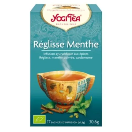YOGI TEA Reglisse Menthe Infusion Ayurvedique Reglisse, Menthe Poivree et Cardamome Sachets Bio 17u