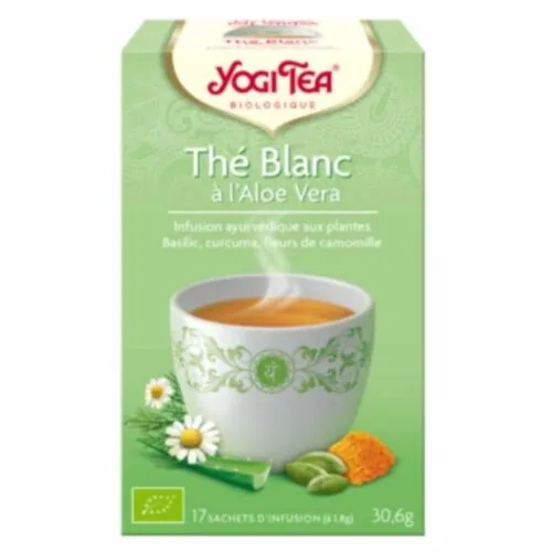 YOGI TEA The Blanc a L’aloe Vera Infusion Ayurvedique Basilic, Curcuma et Fleurs de Camomille Sachets Bio 17u