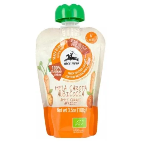 ALCE NERO Puree Pomme, Carotte et Abricot Bio 100g