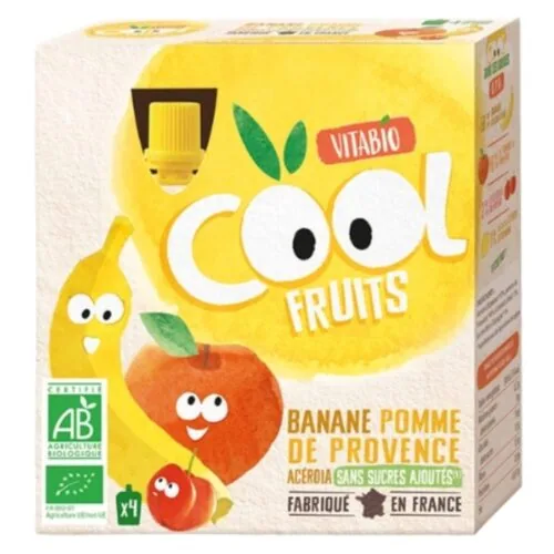 VITABIO Cool Fruits Banane Pomme de Provence et Acerola Bio 4x 90g