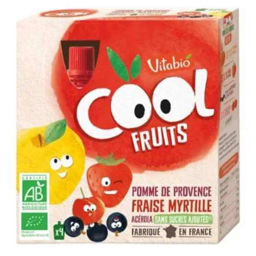 VITABIO Cool Fruits Pomme de Provence Fraise, Myrtille et Acerola Bio 4x 90g