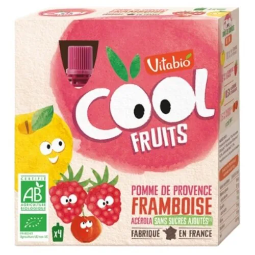 VITABIO Cool Fruits Pomme de Provence, Framboise et Acerola Bio 4x 90g