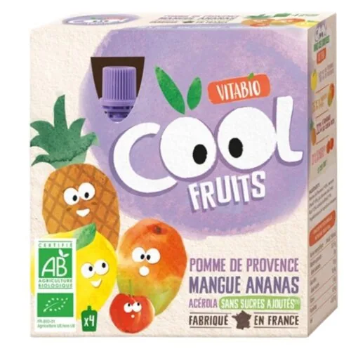 VITABIO Cool Fruits Pomme de Provence Mangue, Ananas et Acerola Bio 4x 90g