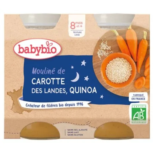 BABYBIO Pots Bonne Nuit Carotte et Quinoa 8mois+ Bio 2x 200g