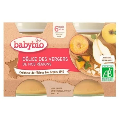 BABYBIO Pots des Delices des Vergers de Nos Regions 6mois+ Bio 2x 130g