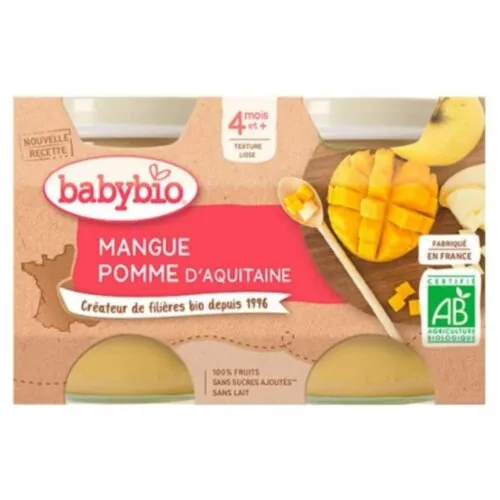 BABYBIO Pots Mangue et Pomme 4mois+ Bio 2x 130g
