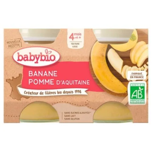 BABYBIO Pots de Banane et Pomme 4mois+ Bio 2x 130g