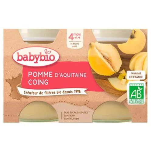 BABYBIO Pots Pomme et Coing 4mois+ Bio 2x 130g